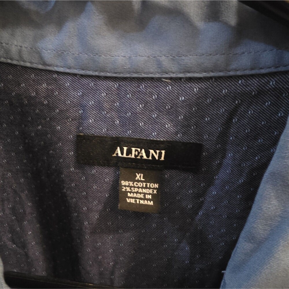 Alfani Men’s Blue Solid Woven Cotton/Spandex Short-Sleeve Button-Up Shirt XL - Picture 2 of 5